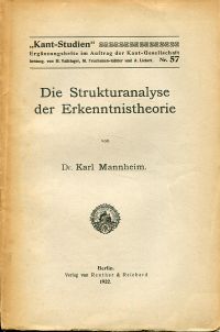 Mannheim, Die Strukturanalyse der Erkenntnistheorie. (Umschlag)