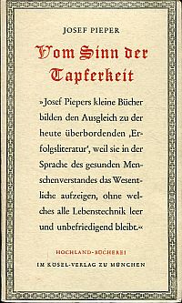 Pieper, Vom Sinn der Tapferkeit. (Umschlag)