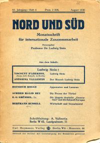 Nord und Süd, 53 Jahrgang, Heft 8 (August 1930). (Umschlag)